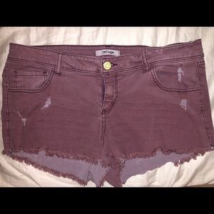 Burgundy/Maroon Denim Distressed Shorts